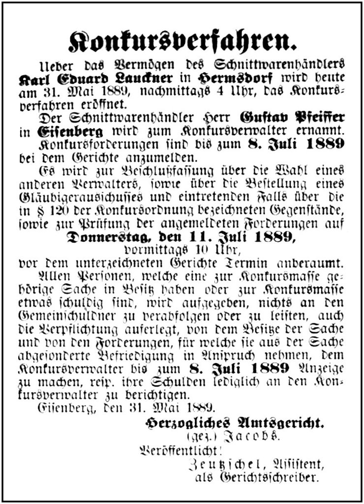 1889-05-31 Hdf Lauckner Konkurs